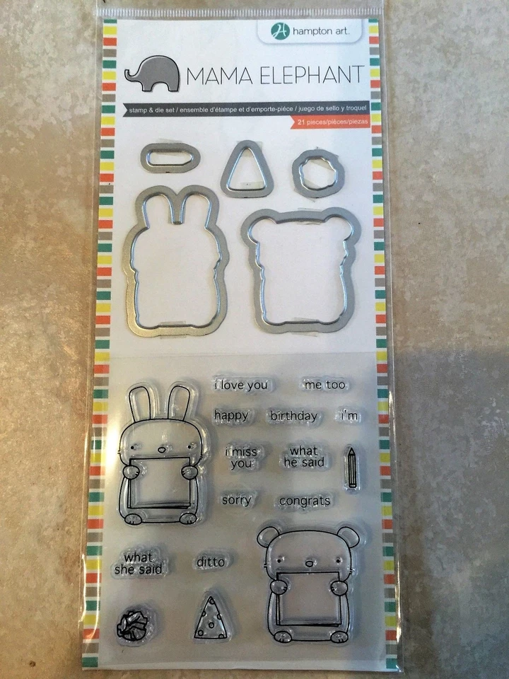 Juego de estampillas y troqueles de acrílico transparente de Mama Elephant Dos Amigos Bunny Bear SC0767 NUEVO Foto 1 de 2