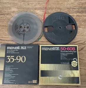 LOT DE 2 BANDES POUR MAGNETOPHONE MAXELL / SCOTCH 18cm. - Imagen 1 de 4