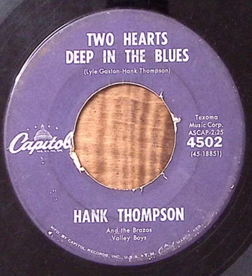 HANK THOMPSON TWO HEARTS DEEP IN THE BLUES/JUST ONE STEP AWAY VINYL 45 54-116 - Image 1 of 3