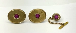 SET SMOKING GEMELLI E CRAVATTA FINTA STELLA ROSA ZAFFIRO DANTE ORO RIEMPITO (CL170B) - Foto 1 di 6