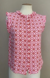 Boden Multi-Floral Daphne Rüschen ärmelloses Shirt Top Gr. 2 Geo Print, rosa rot - Bild 1 von 9