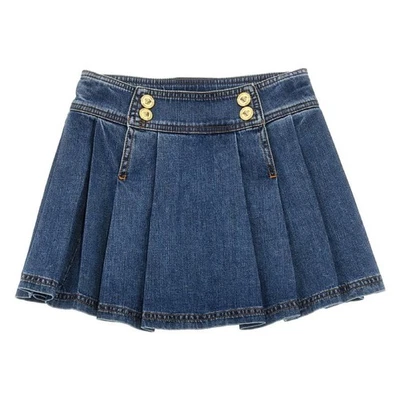 Versace Kids Pleated Denim Medusa Mini Skirt - Image 1 of 3