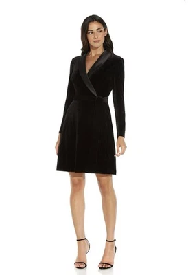 Vestido esmoquin de terciopelo negro talla 10 manga larga Adrianna Papell para mujer Foto 1 de 4