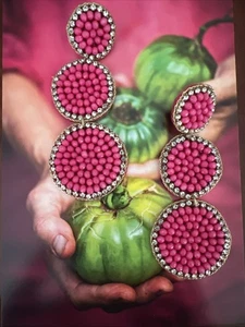 Gorgeous Retro Outrageous Huge Bright Pink Beaded Statement Runway Earrings - Picture 1 of 3