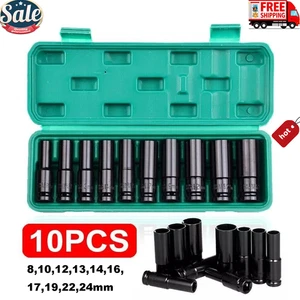 1/2" Deep Impact Socket Set 10 Metric 8–24mm Drive Long Reach Thin Wall Sockets - Picture 1 of 10