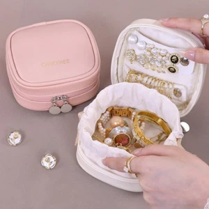 Portable Jewelry Box With Drawstring Travel Necklace Bracelet Earrings Storage - Picture 1 of 16