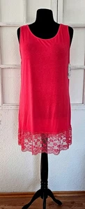 Italy Damen Longtop Unterziehshirt mit Spitze ohne Arm Viskose one size Hellrot - Bild 1 von 5