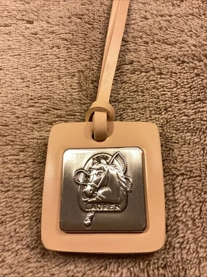 Ralph Lauren Lauren Leather Horse Hang Tag Charm Key Chain Nude Beige 1.5” - Image 1 of 4