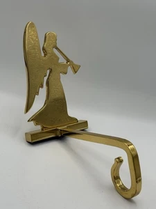 Vintage Messing Engel Strumpfhalter langer Arm schwer Weihnachten Trompete - Bild 1 von 9