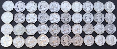 90% Silver Quarters Roll of 40 - $10 Face Value Washington Quarters 1964 & older - Image 1 of 3