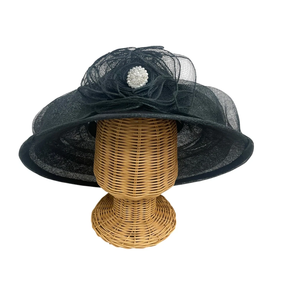 Sombrero de iglesia/pascua/derby de malla negra con cuentas y perlas sin marca Foto 1 de 4