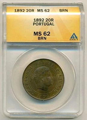 Portugal Carlos I 1892 20 Reis MS62 BN ANACS - Image 1 of 4