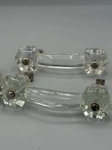 Set Of 3 Vintage Octagonal Clear Glass Drawer Or Cabnet Pulls - Picture 1 of 3