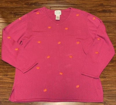 Quacker Factory Halloween Embroidered Jack-o-lanterns Pumpkin Novelty Top Sz XL - Image 1 of 4
