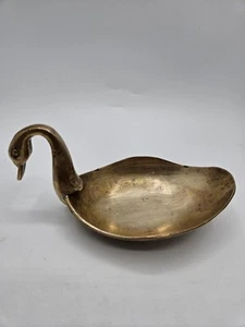 Solid Brass Swan Trinket Dish Jewelry Candy Bowl Sculpture MCM Vintage India - Picture 1 of 7
