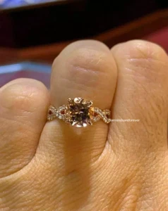 Round Lab-Created Morganite Diamond Women's Engagement Ring 14k Rose Gold Plated - Picture 1 of 6