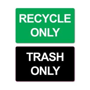 Green Recycle Only & Trash Only Recycle Bin Stickers Decal - Picture 1 of 1