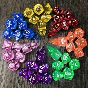 Juego de 7 piezas de dados transparentes Dungeons Dragons D4/6/8/10/12//20 bolsa D&D - Imagen 1 de 35