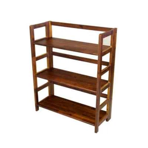 34 in. Mahogany Acacia 3-Shelf Folding Etagere Bookcase - Picture 1 of 8
