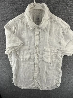 Armani Exchange Linen Medium Button Up Shirt Men Cotton Ivory Short Sleeve - Image 1 of 4