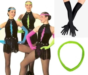 Sweet Dreams LIME Adult Medium Dance Costume Skirted Leotard w/BLACK Gloves New - Picture 1 of 6