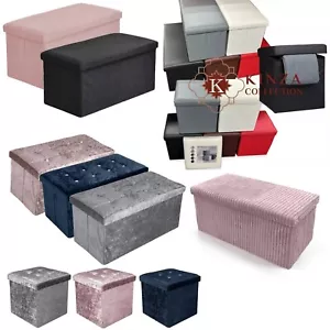 Folding Ottoman Storage Box Pouffe Seat Stool Foot Storage Unit Bench 8 Colour - Picture 1 of 54