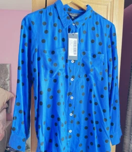 Blue Polka Dot Shirt New With Tags Sosandar Size 10 With Breast Pockets - Picture 1 of 11