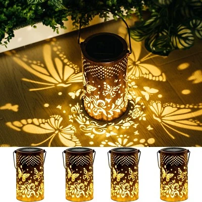 Ganeen 4 Pcs Butterfly Solar Lanterns Outdoor Hanging Waterproof Metal LED Ga... - Image 1 of 4