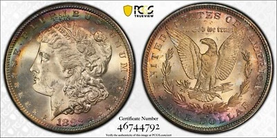 1882 S PCGS/MS64/CAC Monster Toned Silver Dollar  - Image 1 of 4