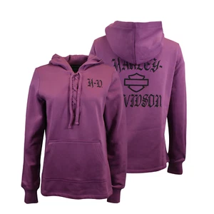 Suéter con capucha para mujer Harley-Davidson de madera violeta rebelde con cordones (S06) - Imagen 1 de 9