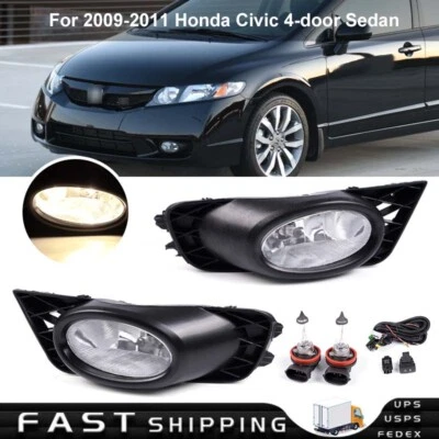 For 2009-2011 Honda Civic 4-Door Sedan Bumper Fog Lights Driving Lamps w/Switch - Image 1 of 4