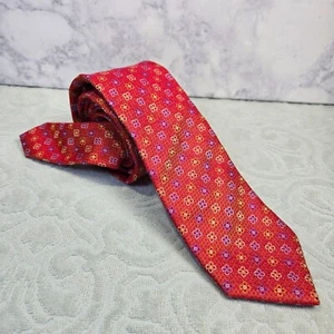 Ate Seta Made in Italy Mens Silk Tie Orange Yellow Purple Flowers - Picture 1 of 7