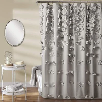 Riley Shower Curtain 72" W x 72" L Light Gray - Luxury Shower Curtain With Bo... - Image 1 of 4