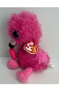 TY Beanie Boos - DAINTY il fenicottero con cuore (occhi glitter) (6 pollici) Nuovo - Foto 1 di 4