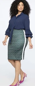 Eloquii NWT Botanical Green White Side Stripe Pull on Pencil Skirt Size 24 - Picture 1 of 8