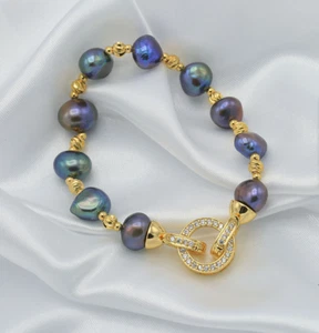 7.5"10-12mm natural south sea black multicolor pearl bracelet - Picture 1 of 3