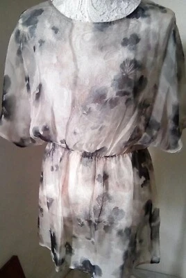 Warehouse Pure sheer silk Silver Floral  top sz10  Perfect beach Cover/Festival - Image 1 of 4