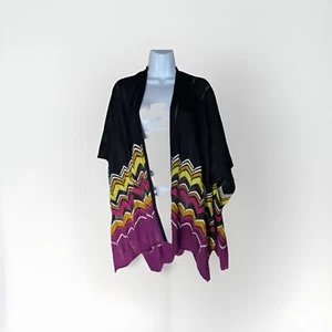Poncho scialle zigzag Missoni aperto davanti a righe chevron Rouna viola verde cover - Foto 1 di 13