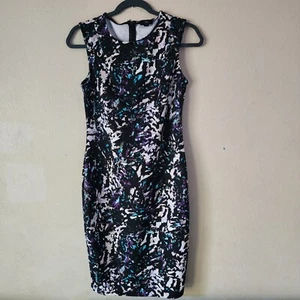 Mossimo Black Purple Geometric Abstract Print Bodycon Midi Dress Size Small - Picture 1 of 5