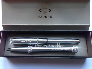 Customised Crystal Silver Parker Urban Ballpoint & Fountain Pen Gift Set - Foto 1 di 3