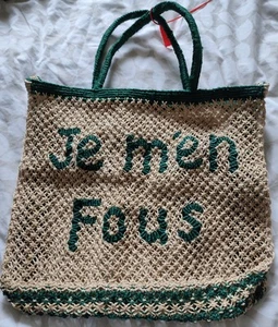 Wait and See Handmade Jute Tote Bag Je M'en Fous I Don't Give a Damn Brandneu - Bild 1 von 9