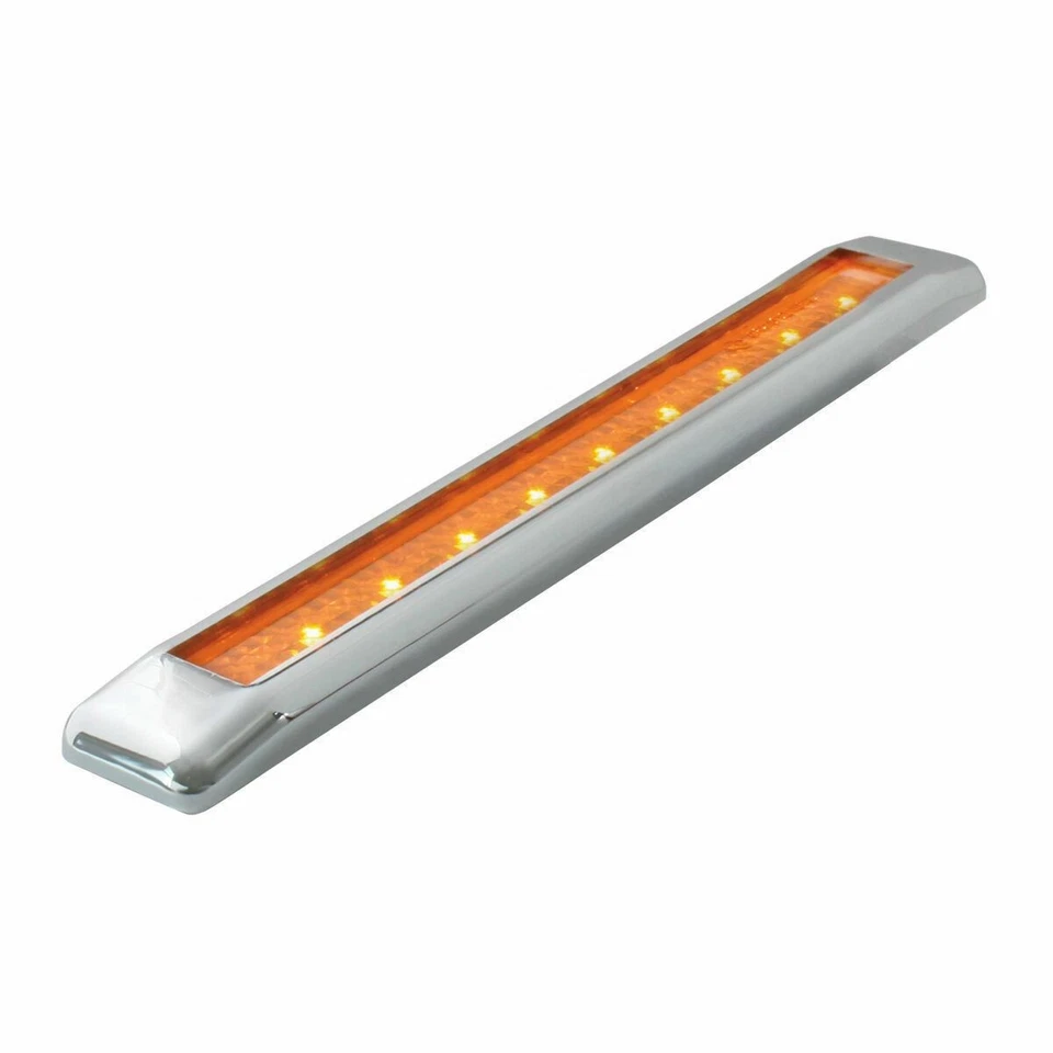 Barra de Luz LED Ultra Delgada Ámbar 9 LED Lente Ámbar Bisel Cromo 8.5 GG#76060 Par Foto 1 de 1