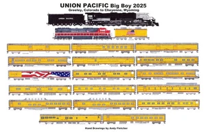Union Pacific Big Boy 2025 Tour Train 11"x17" Laminated Placemat Andy Fletcher - Picture 1 of 1