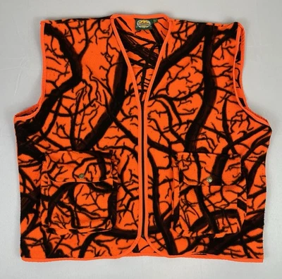Cabela’s Blaze Orange Tree Camouflage YKK Zip Up Fleece Vest Men’s Size XL - Image 1 of 4