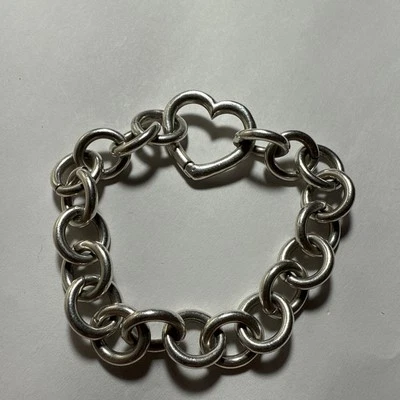 Bracelet Big Links Heart Clasp Sterling Silver 7 3/4” Long 42 Grams - Image 1 of 4