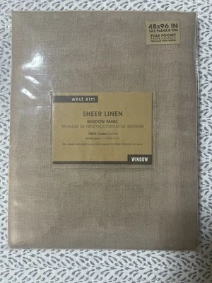"Cortina de panel de ventana de lino transparente West Elm (1) lino oscuro 48""x96"" NUEVA" Foto 1 de 4