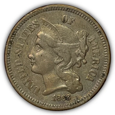 1868 Three Cent Nickel Extremely Fine XF Coin #27195 - Image 1 of 3