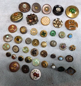 45 Vintage Antique Metal Glass Assorted Material Picture Buttons FLOWERS - Picture 1 of 17