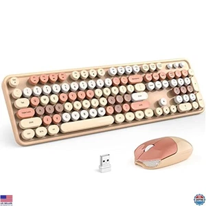 Cute MilkTea Wireless Keyboard & Mouse Combo, 2.4G USB, Full-Size for PC/Laptop - Afbeelding 1 van 6