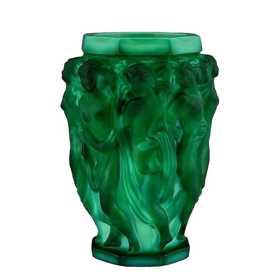 Art Deco 1930' Jade Malachite Glass Bacchantes Vase H.Hoffmann by Lalique - Image 1 of 2